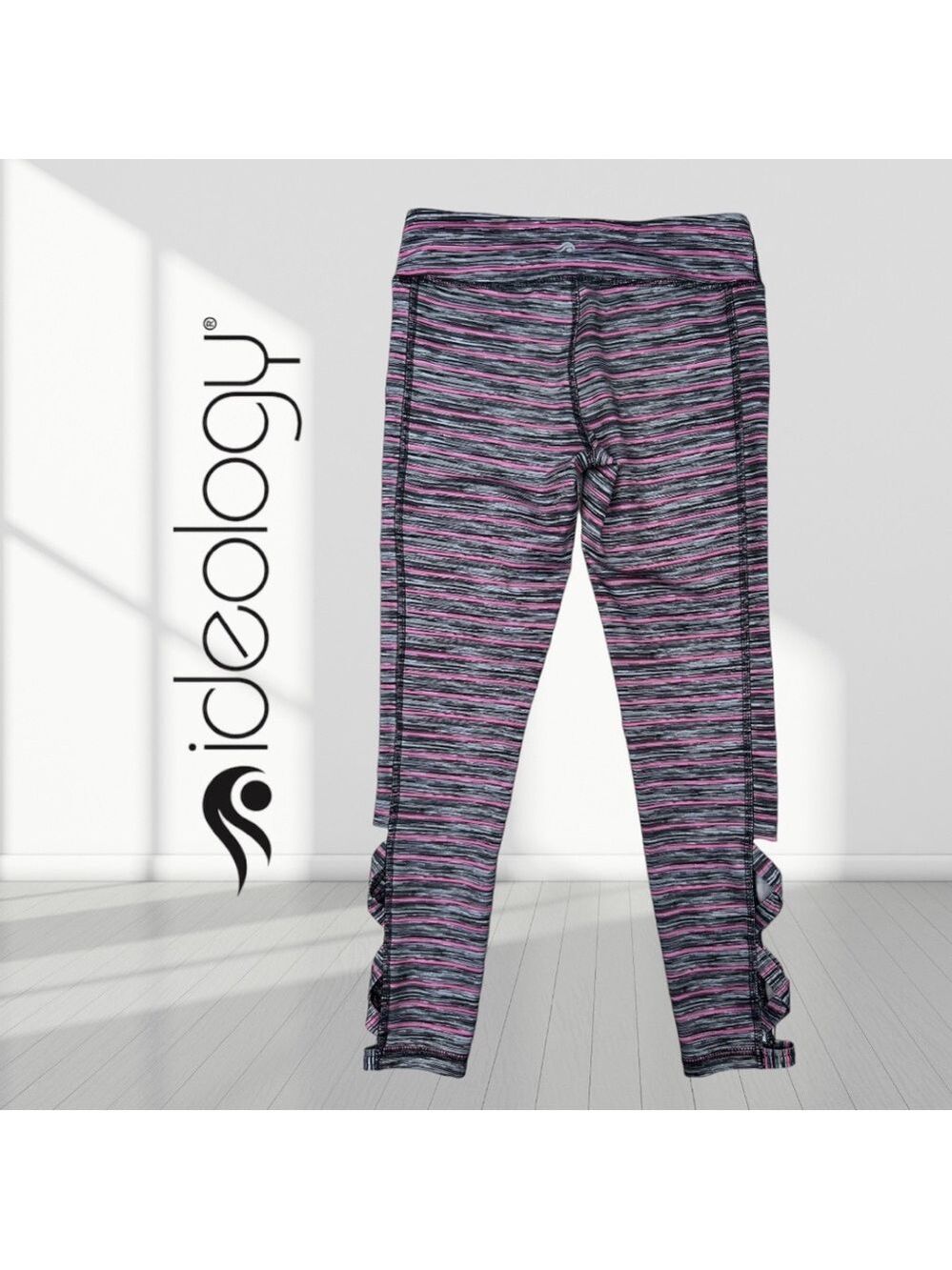 -Ideology Teens Aqua Teal Space Dye Striped Cutout Leggings Size Small